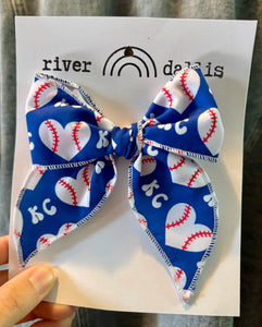 Baseball Hearts Bow